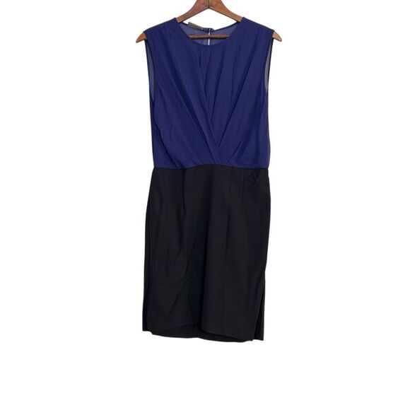 By Malene Birger Renias Sleeveless Pleated Keyhole Sheath Dress Blue Black Sz XS - Picture 2 of 8